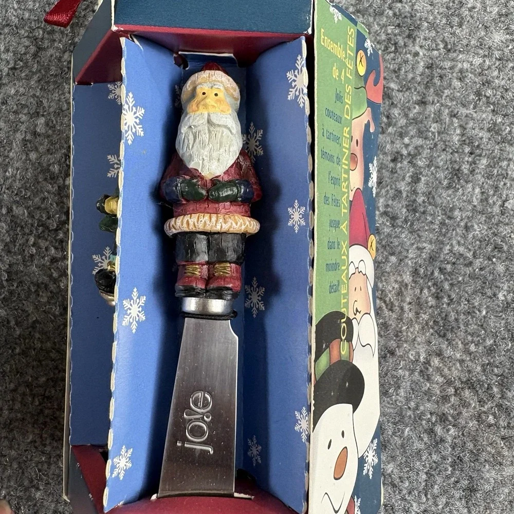 VTG Y2K MSC International Christmas Spreader Knife Set 4pc Santa Reindeer‎ Party